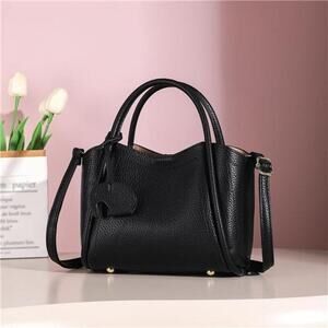 Crossbody Purse for Women Black Vegan Leather Mini Handbag with Top Handle